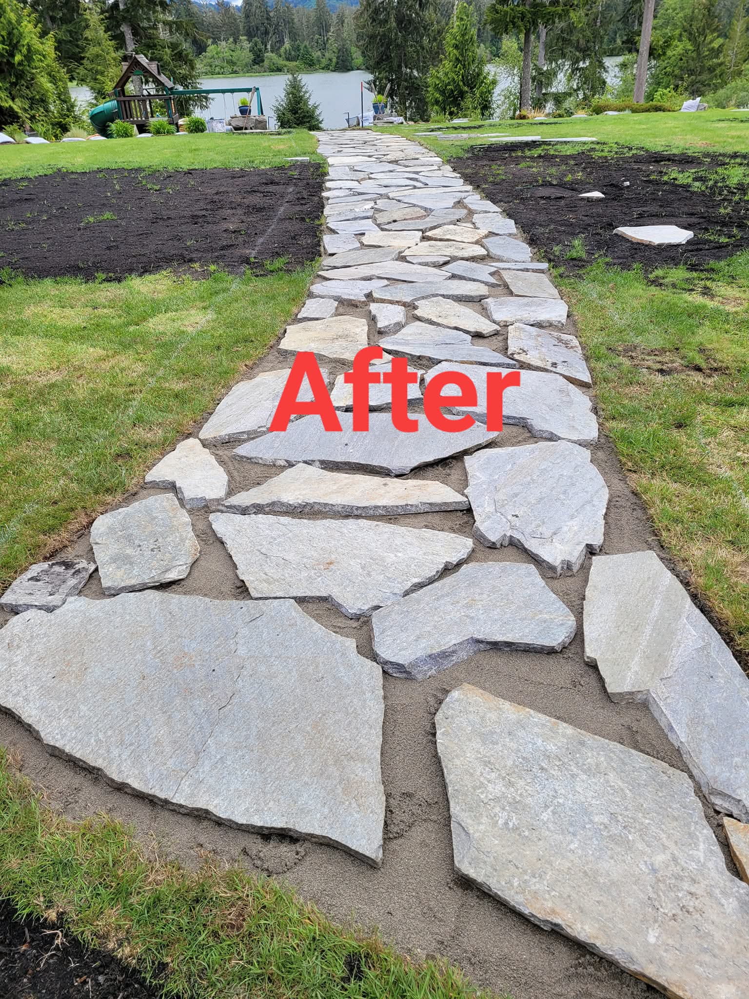 Natural stone walkway installed by Morales Landscaping